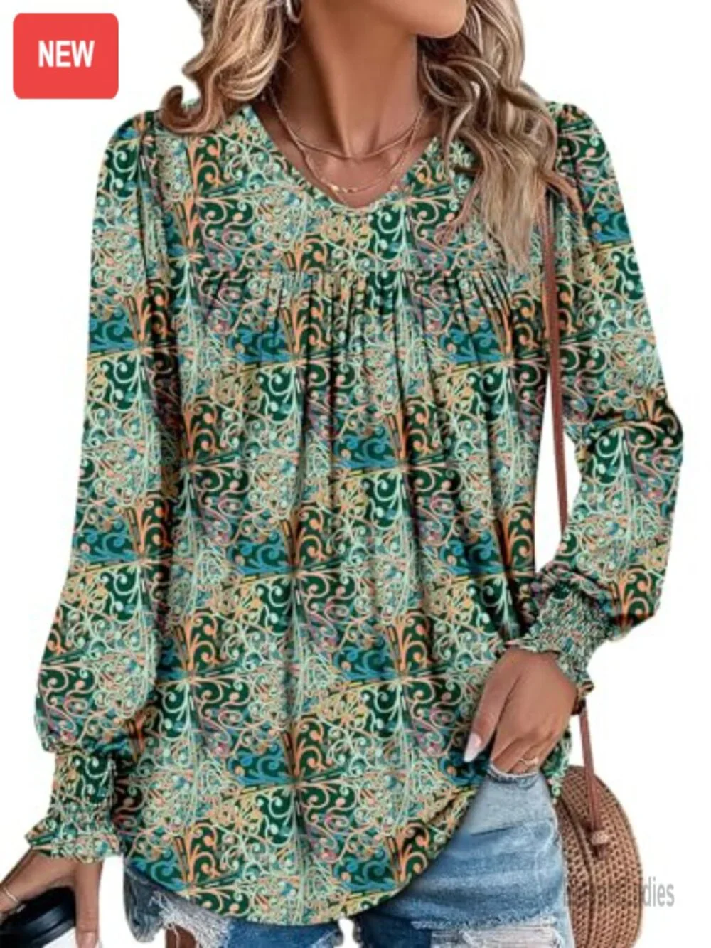 Women's Long Sleeve V-Neck Tunic Top Blouse Casual Flowy Shirt